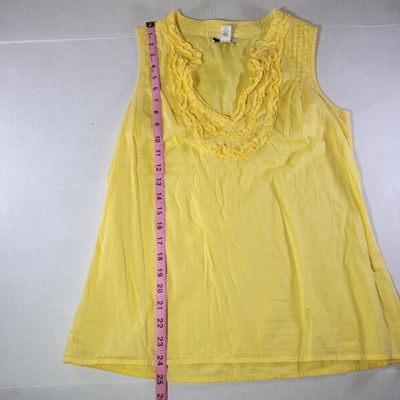Ann Taylor Loft Yellow Sleeveless Ruffle Neck Cotton Top Womens M - Picture 5 of 7